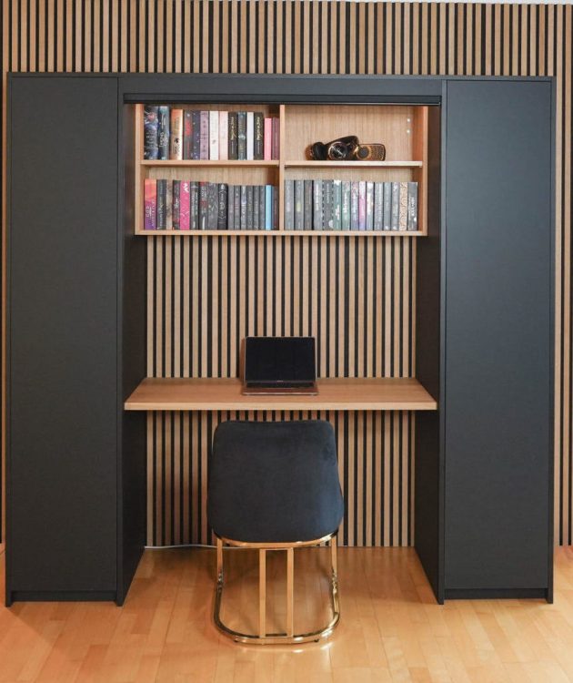 Büroschrank anthrazit mit elektrischem Rollo