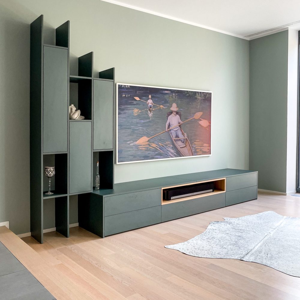 Wohnwand Steingrün assymetrisch