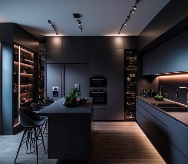 Die Schrankhelden - Edle Küche in Schwarz mit LED Beleuchtung
